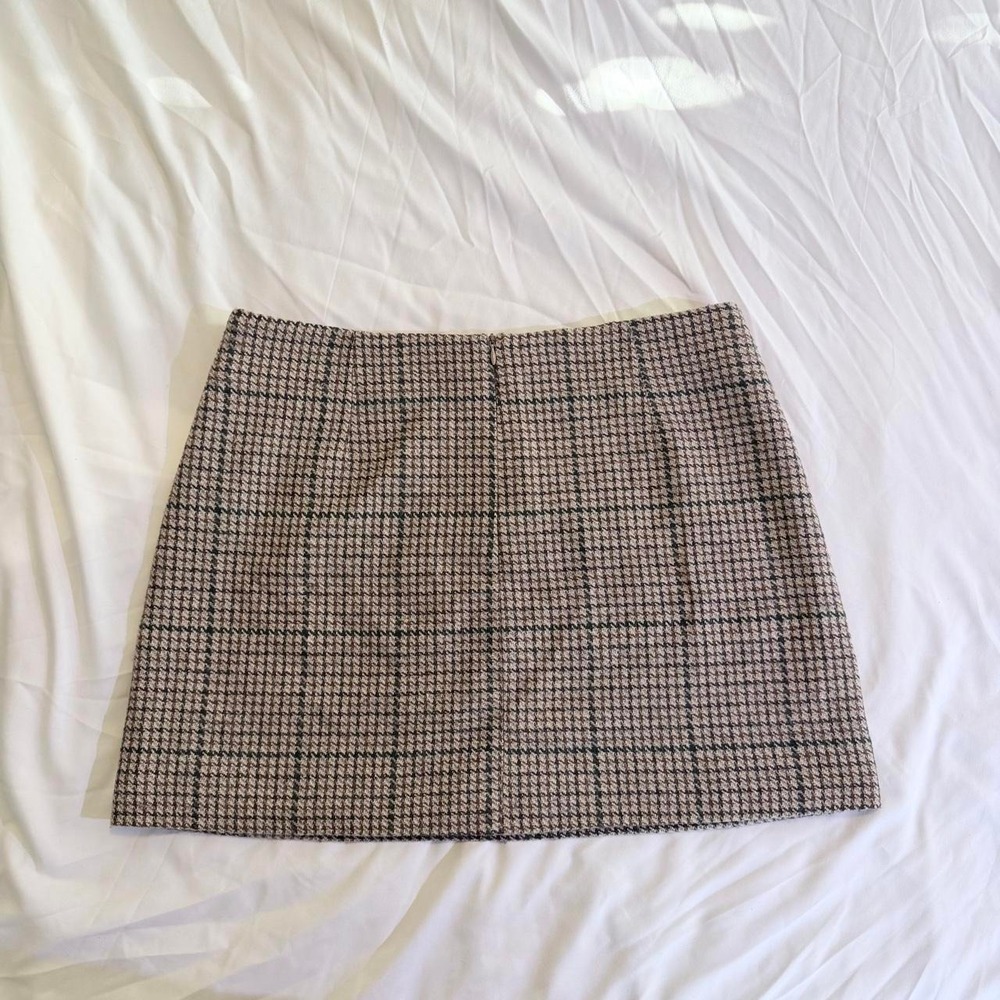 Cider Brown Beige Plaid Preppy Mini Skirt L Fall Dark Academia